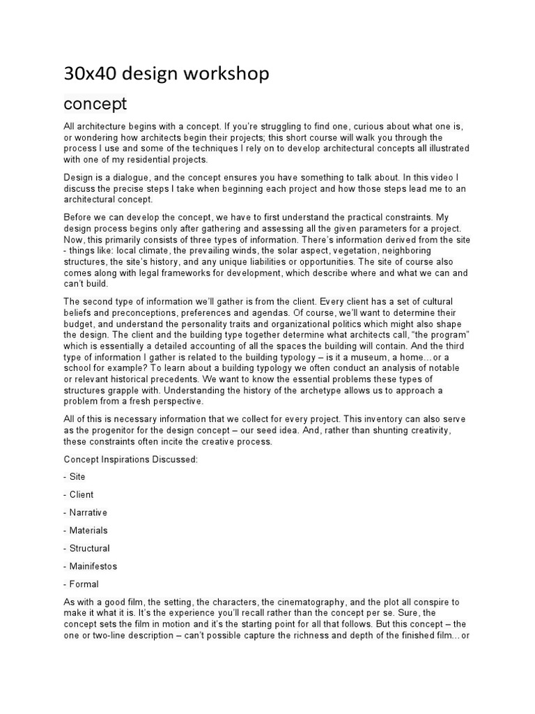 30x40 Design Workshop | PDF | Concept | Design