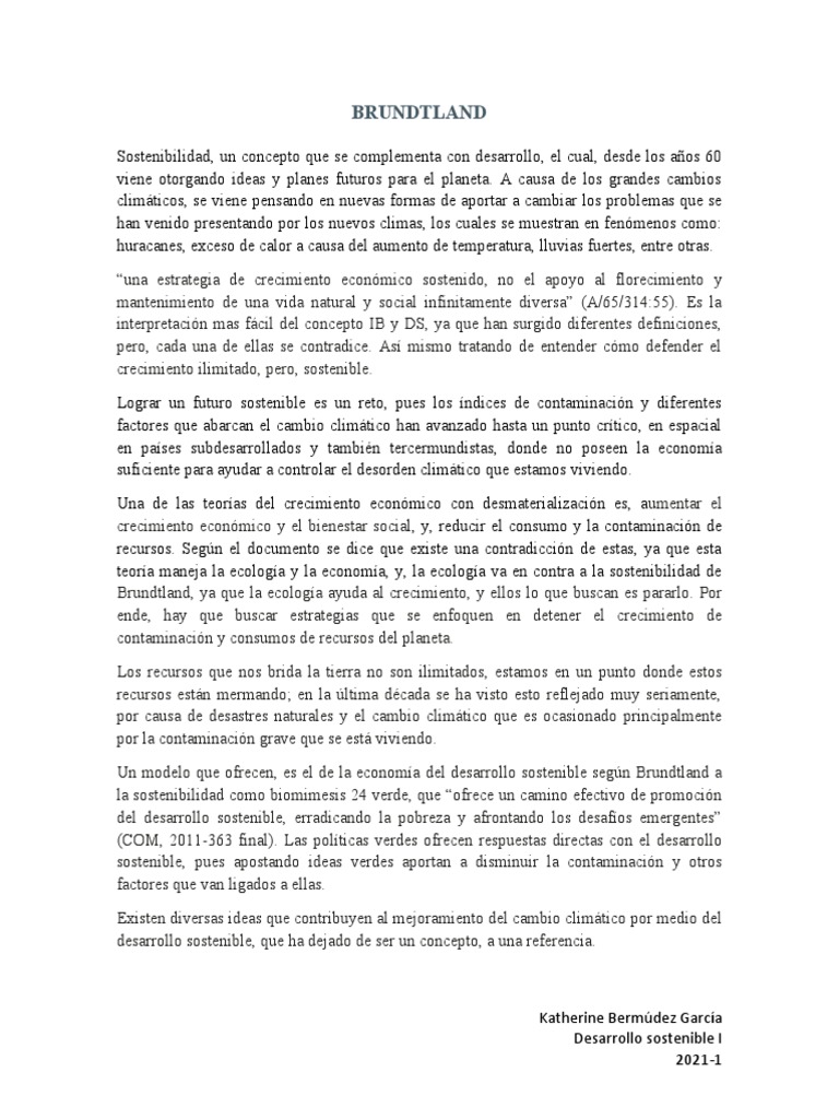 Sostenibilidad y Desarrollo según Brundtland | PDF | Desarrollo ...