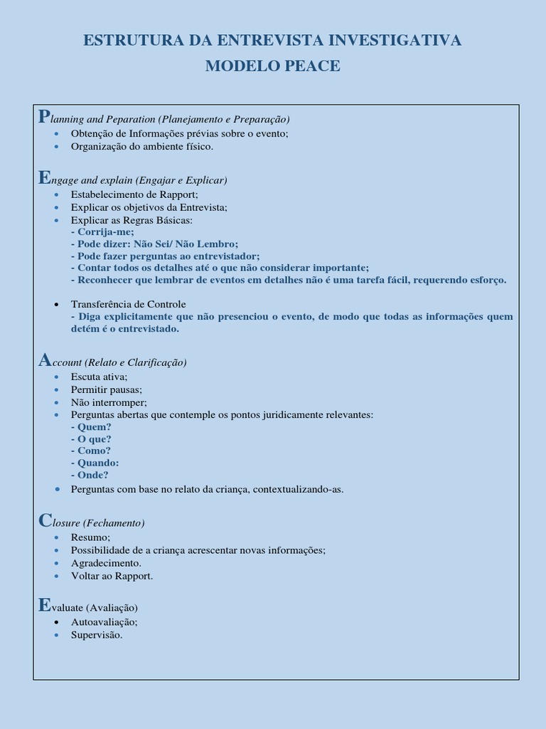 Estrutura da Entrevista Modelo PEACE | PDF | Carreira e Crescimento