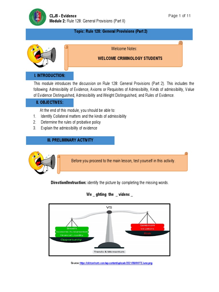 CLJ5 Module2 | PDF | Evidence (Law) | Burden Of Proof (Law)