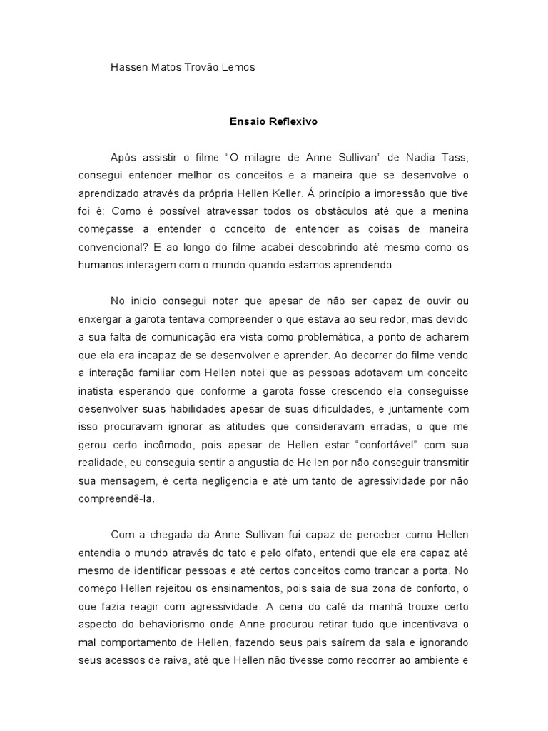 Atividade - Texto Reflexivo | PDF | Aprendizado | Comportamento