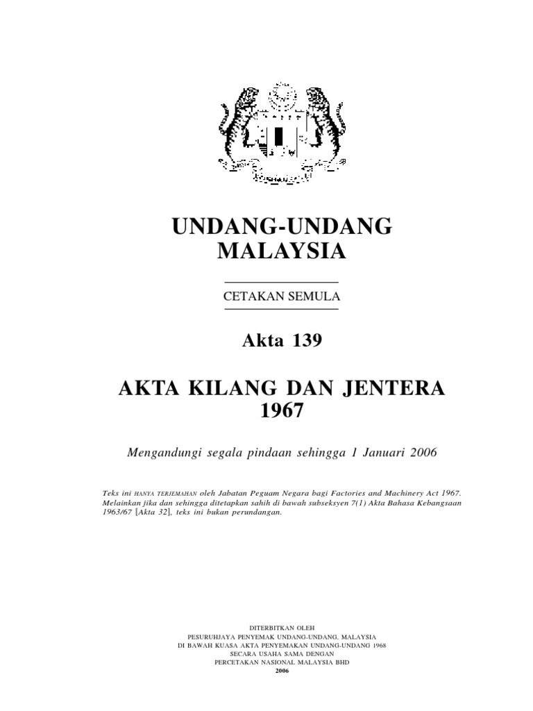 Akta 139 Kilang Dan Jentera Pdf