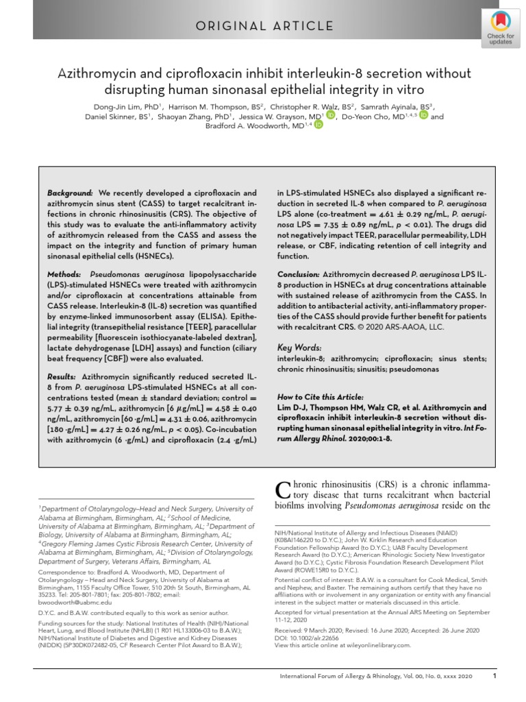 Azithromycin and Cipro Oxacin Inhibit InterleukinSecretion Without