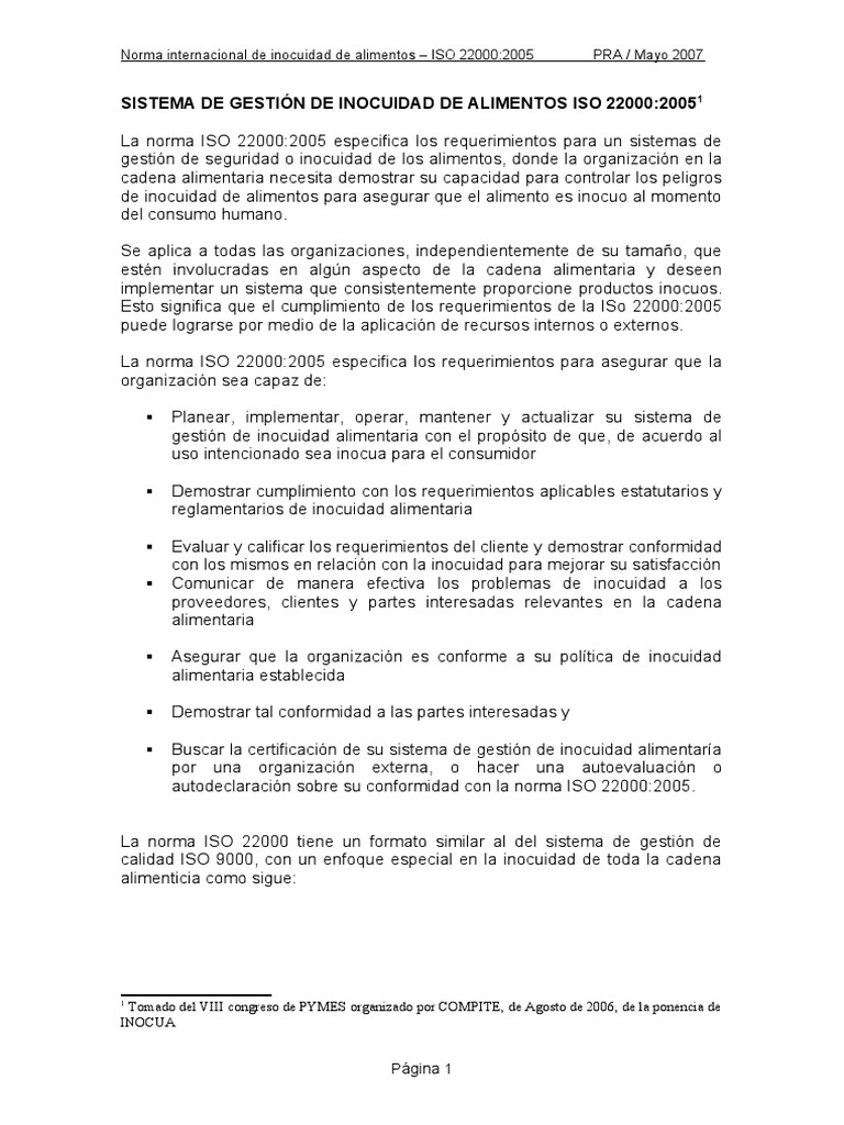 ISO 22000:2005 y Gestión de Inocuidad Alimentaria | PDF | Análisis de ...