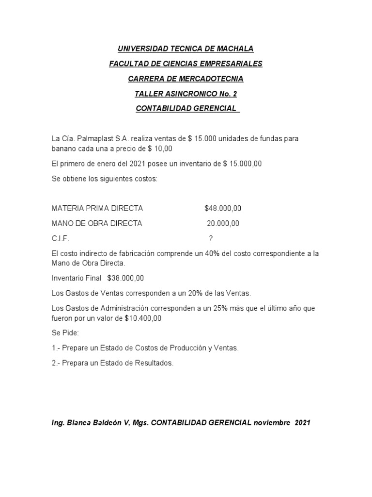Estado de Costos y Resultados 2021 | PDF | Contabilidad | Ciencias ...
