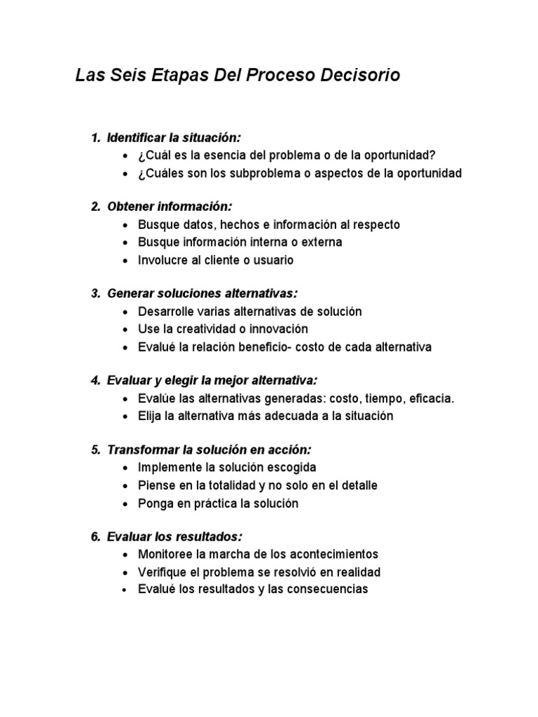 Las Seis Etapas Del Proceso Decisorio | PDF