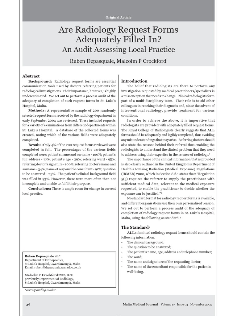 Are Radiology Request Forms Adequately Filled In?: An Audit Assessing ...