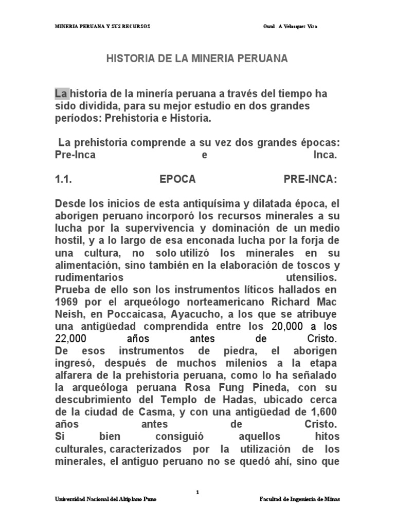 Historia de La Minería en El Perú | PDF | Perú | Cobre