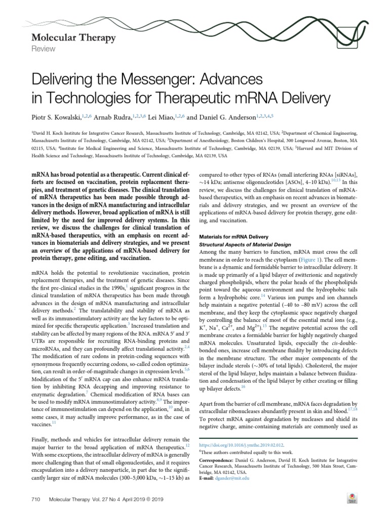 mRNA Therapeutics: Delivery Advances | PDF | Messenger Rna | Crispr