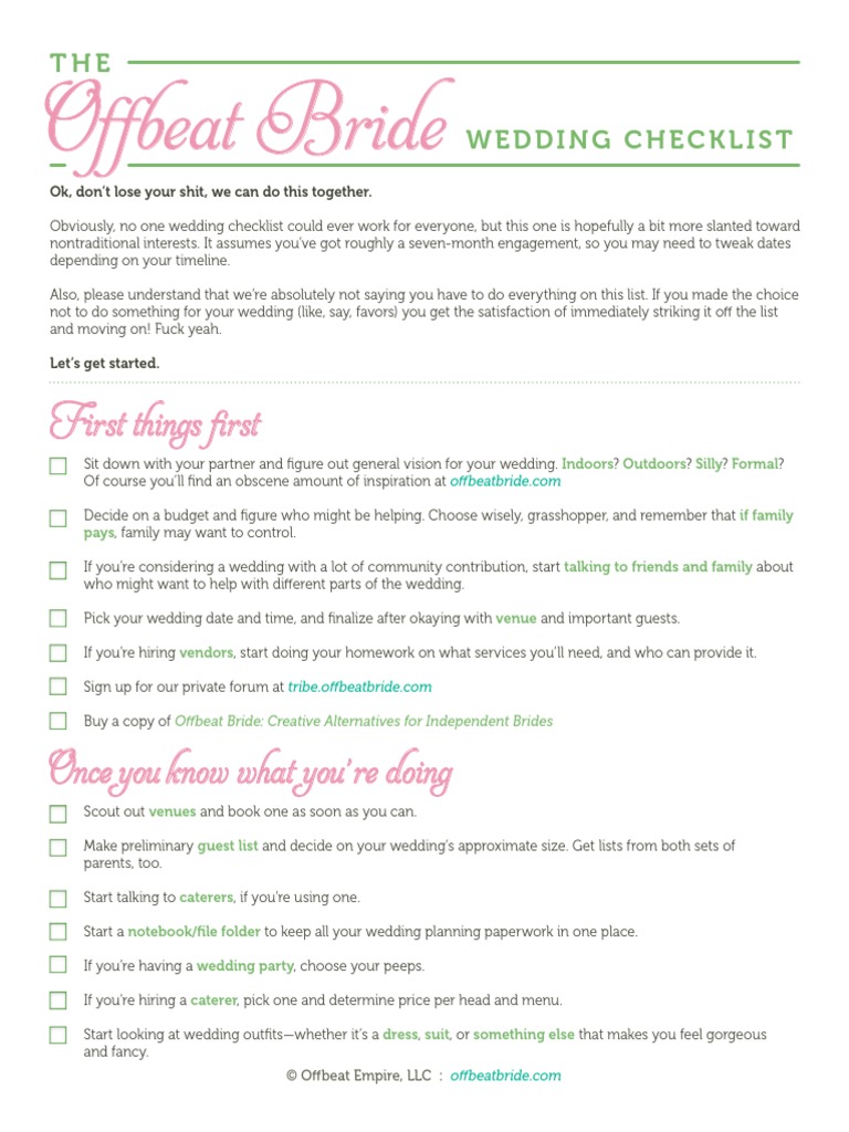 Offbeat Bride Checklist | PDF | Wedding