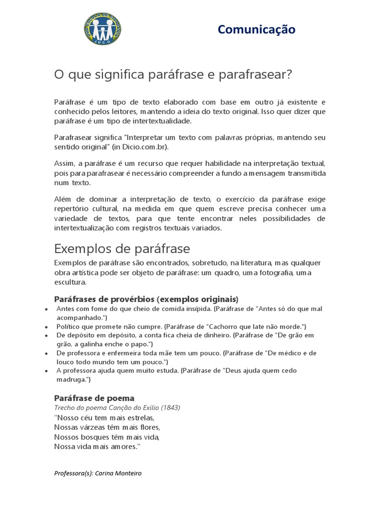 Compreendendo a Paráfrase e o Ato de Parafrasear | PDF