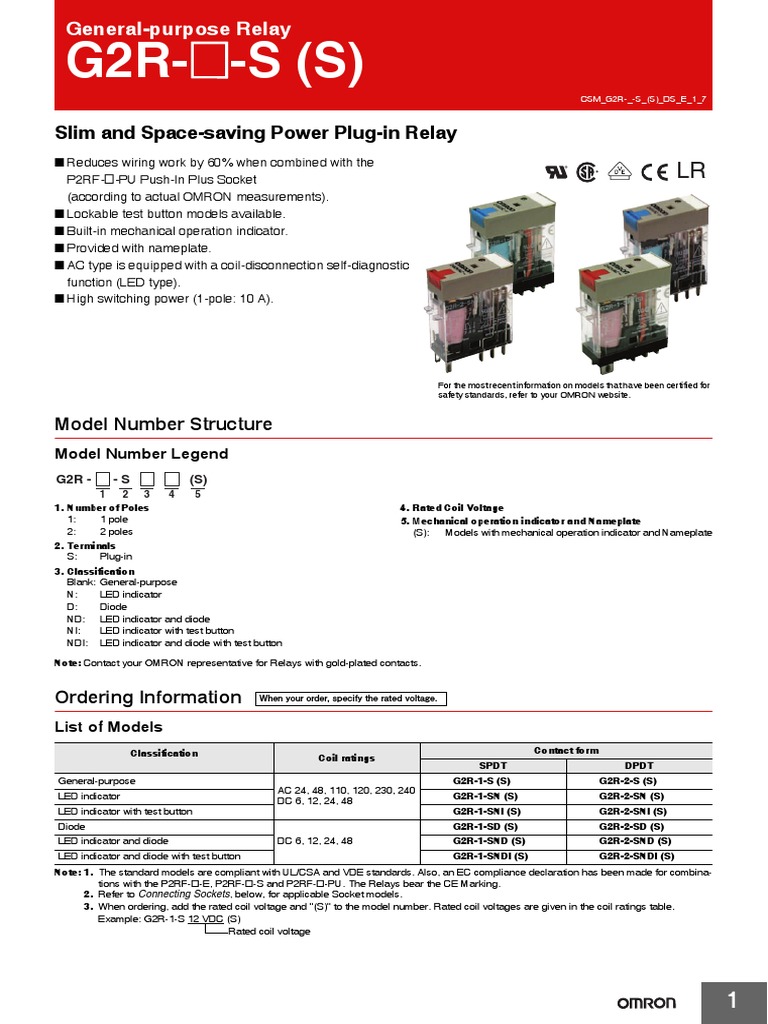 Slim and Space-Saving Power Plug-In Relay: Model Number Structure | PDF ...