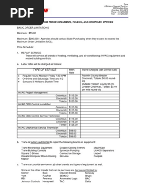 Trane HVAC Service and Pricing Details | PDF | Pipe (Fluid