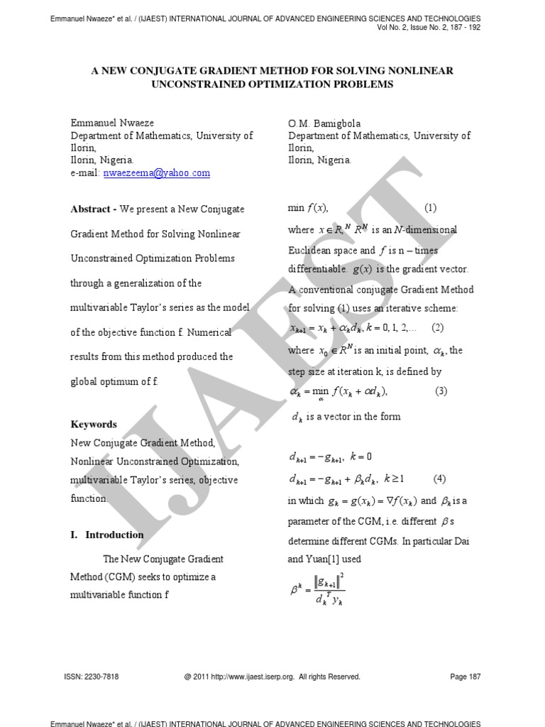 New Conjugate Gradient Method | PDF | Mathematical Optimization ...