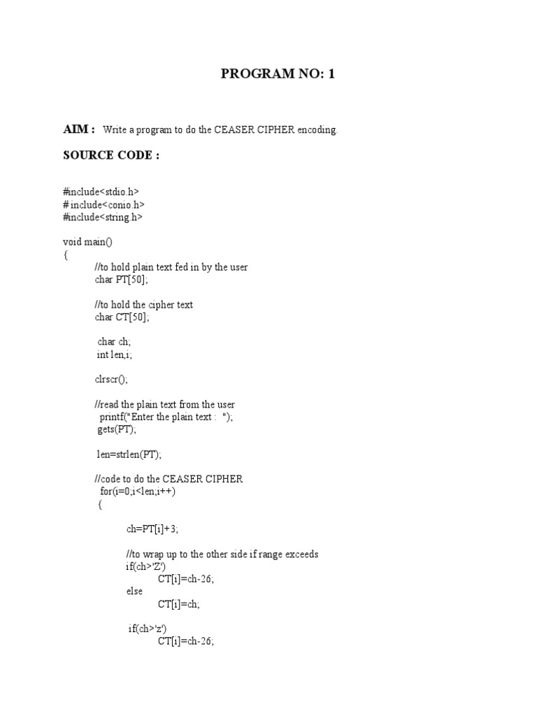 Caesar Cipher Encoding Program | PDF