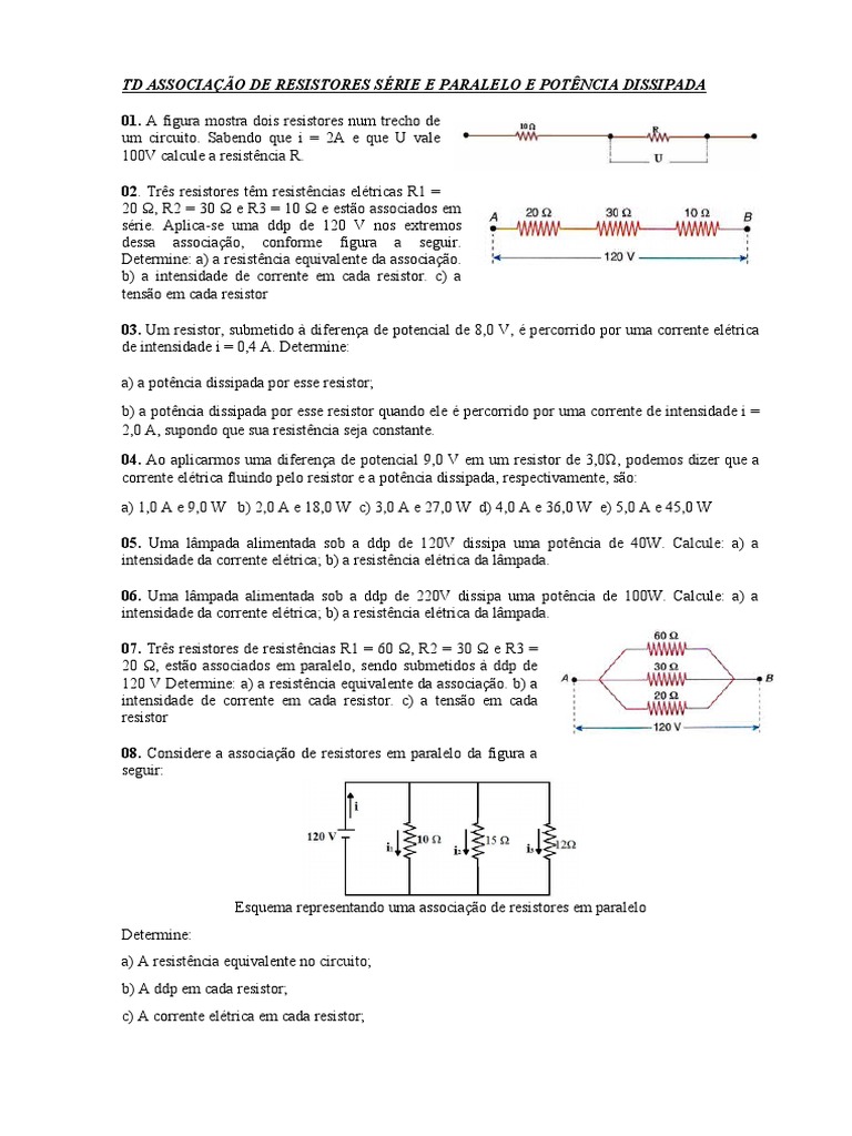 Atividade de Associacao de Resistores Serie e Paralelo e Potencia ...