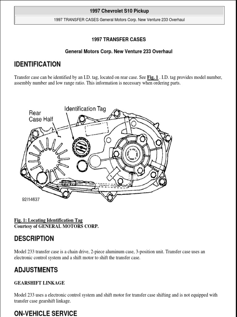 Transfer Case 233 Chevrolet S10 PDF Manual Transmission Bearing