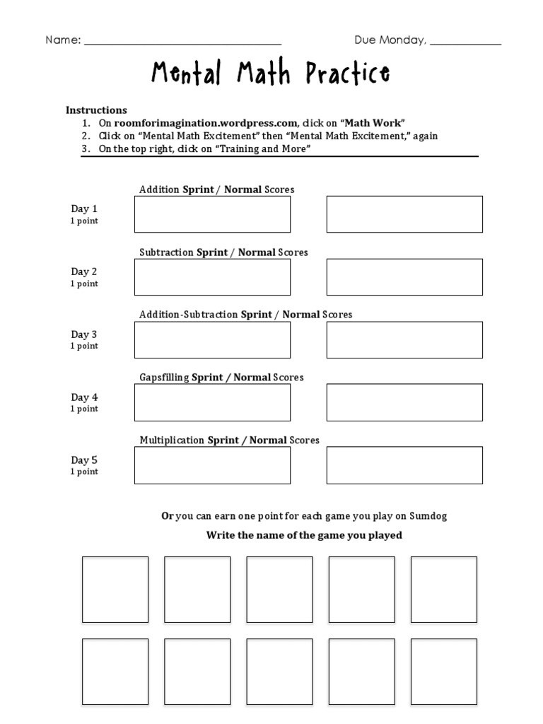 Mental Math and Blogging Practice | PDF | Cognition | Leisure