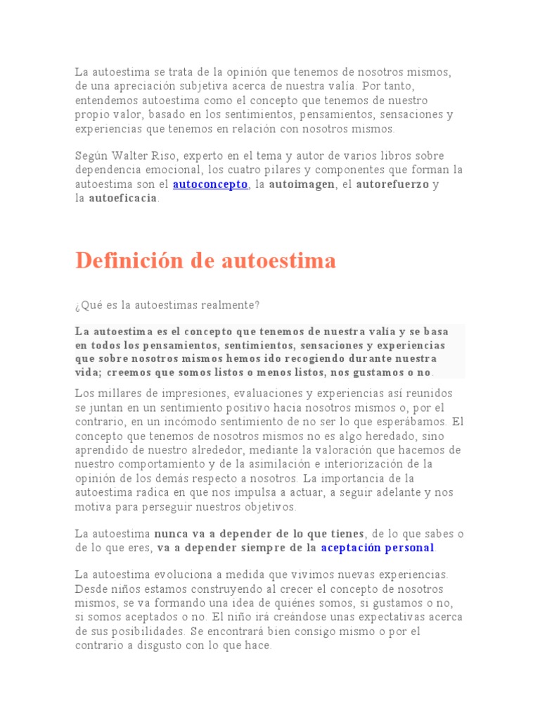 Pilares y Definición de Autoestima | PDF | Autoestima | Las emociones