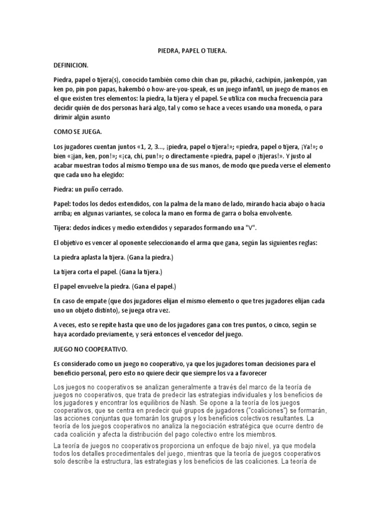 Reglas y Estrategias de Piedra, Papel o Tijera | PDF | Teoría de juego ...