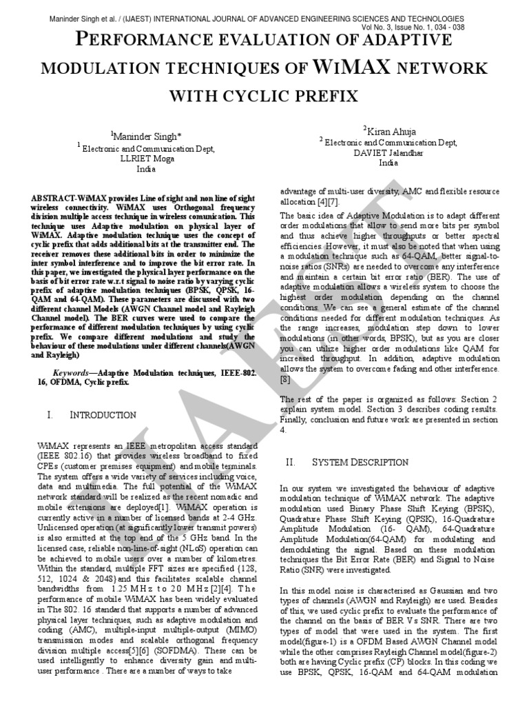 7 IJAEST Volume No 3 Issue No 1 Performance Evaluation of Adaptive ...