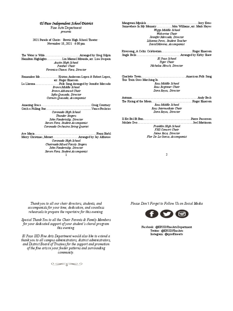 November 18 Parade of Choirs Program | PDF | Performing Arts | Musicians