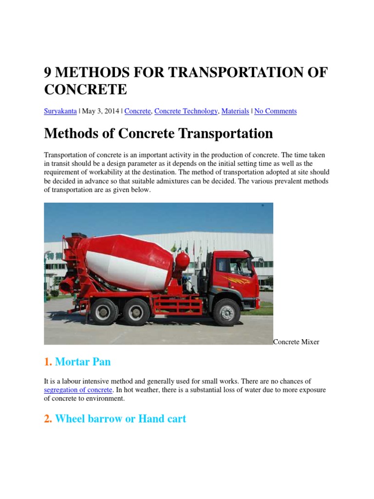 Concrete Transport Methods Guide | PDF | Concrete | Crane (Machine)