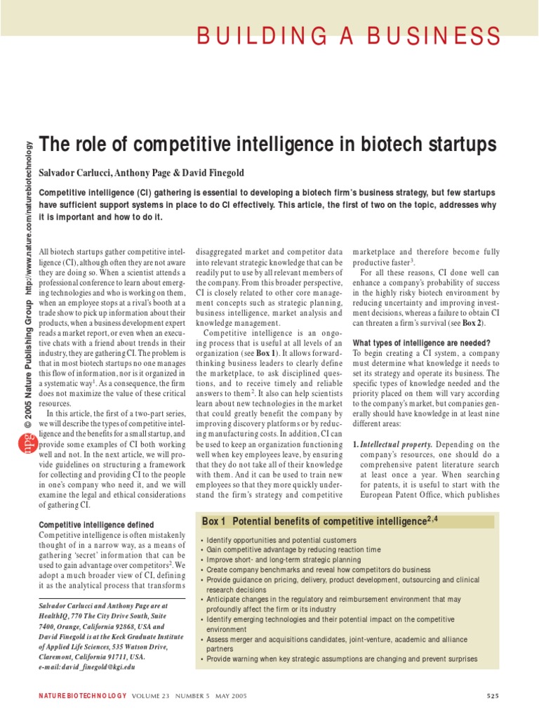 The Role of Competitive Intelligence in Biotech Startups | PDF ...