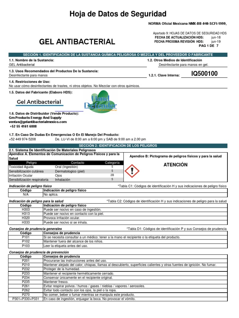 Seguridad del Gel Antibacterial | PDF | Agua | Etanol