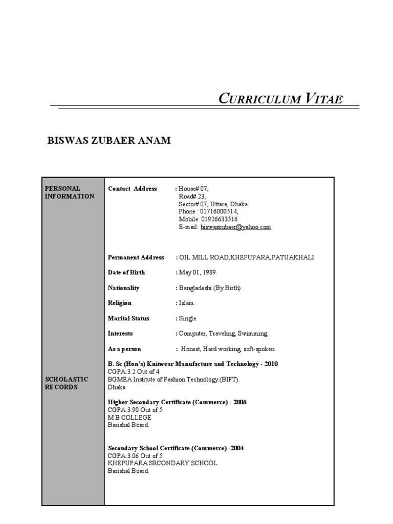 Curriculum vitae merchandising picture