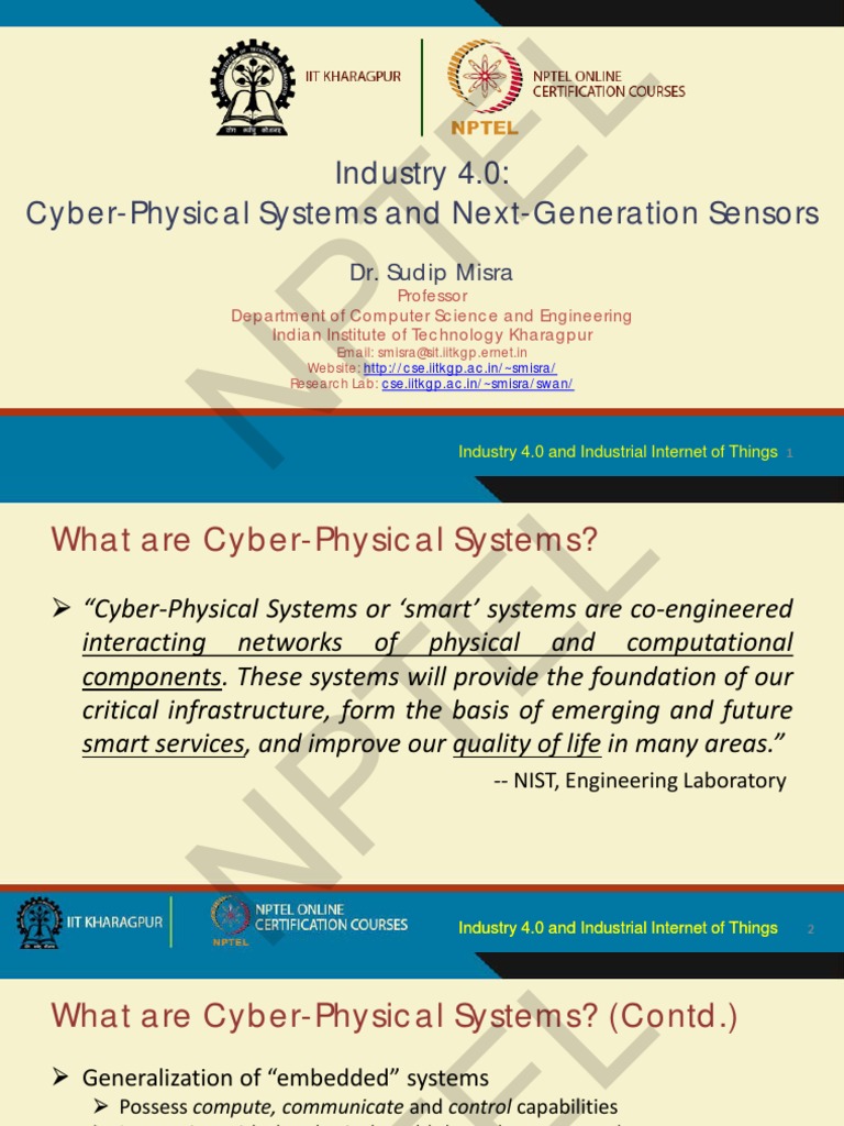 Nptel Industry 4.0 CyberPhysical Systems and NextGeneration Sensors