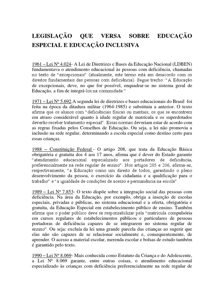 8-Legislação Que Versa Sobre Educação Especial e Educação Inclusiva ...