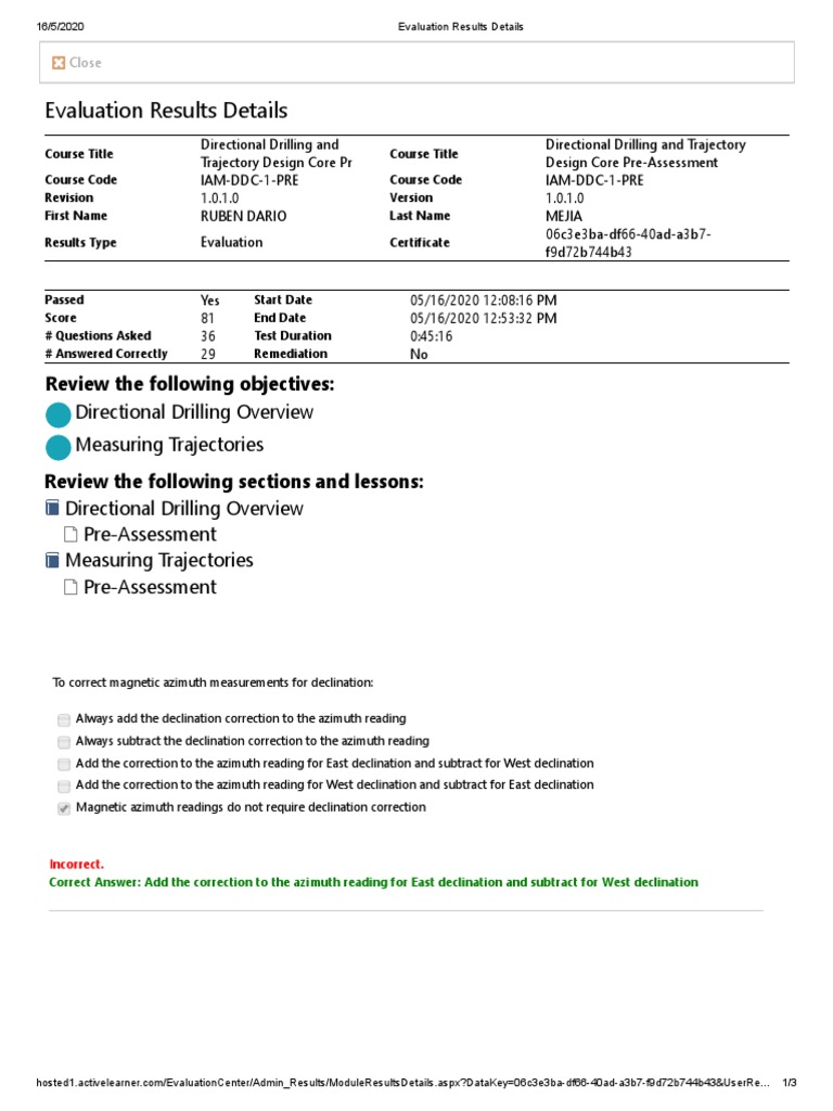 Directional Drilling Evaluation Results | PDF | Azimuth | Measurement
