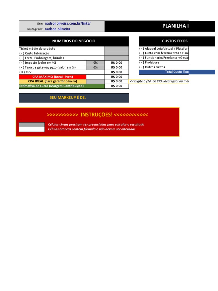 Planilha Inteligente - Cpa - Roi - Roas | PDF | Investimentos ...