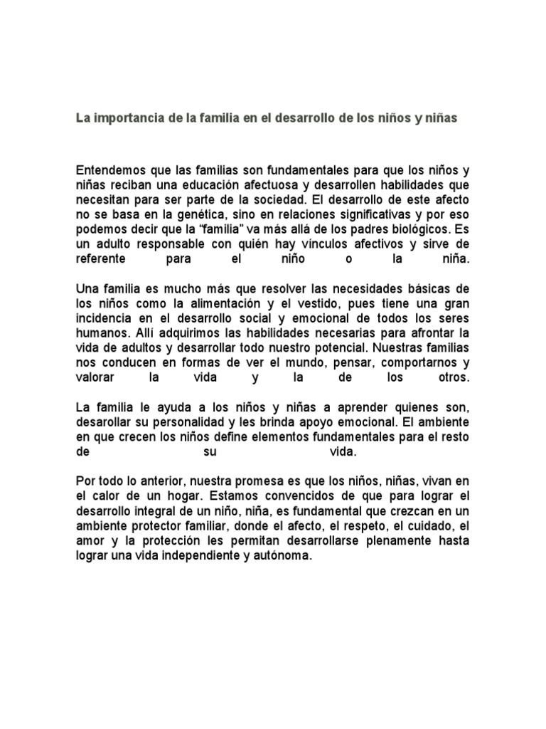 La Importancia de La Familia en El Desarrollo de Los Niños y Niñas ...