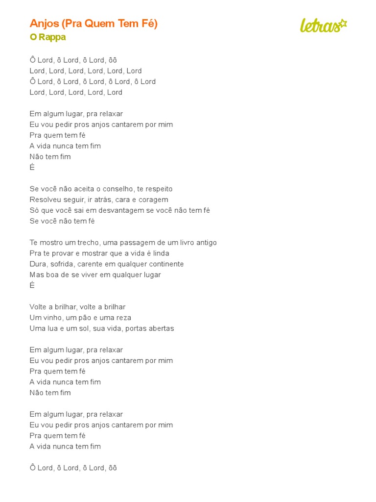 ANJOS (PRA QUEM TEM FÉ) - O Rappa (Impressão) | PDF
