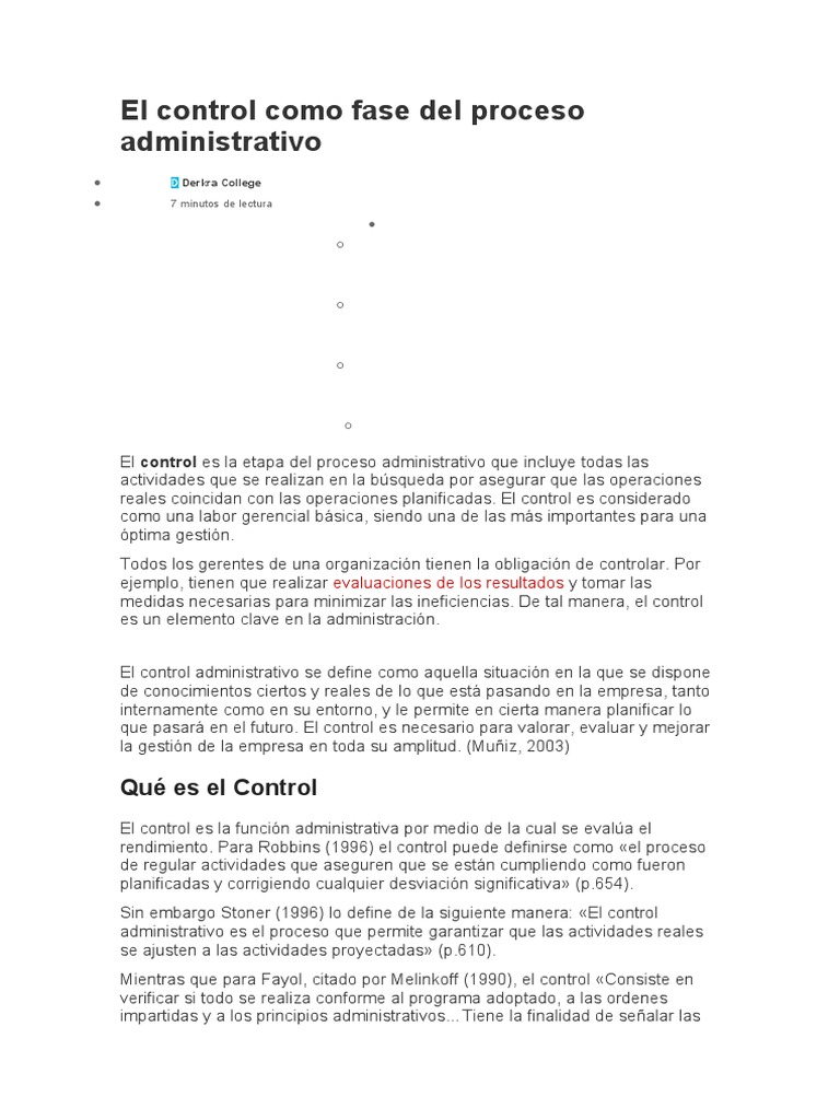El Control Como Fase Del Proceso Administrativo | PDF | Planificación