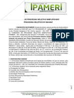 Edital de Processo Seletivo Simplificado Processo Seletivo #002/2021