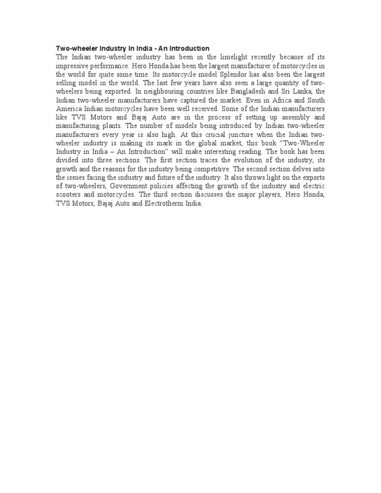 Introduction-Two Wheeler Industry | PDF | Motorcycle | Vehicles