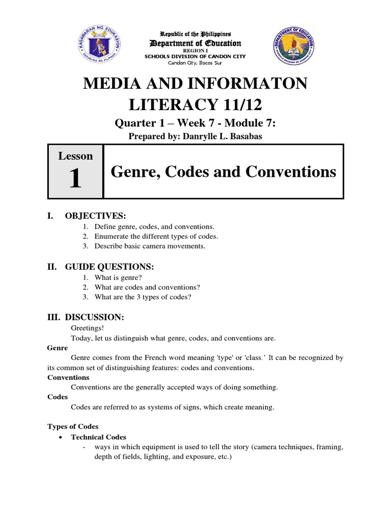 MediaandInformationLiteracy11 Q1 W7 M7 LDS GenreCodesand