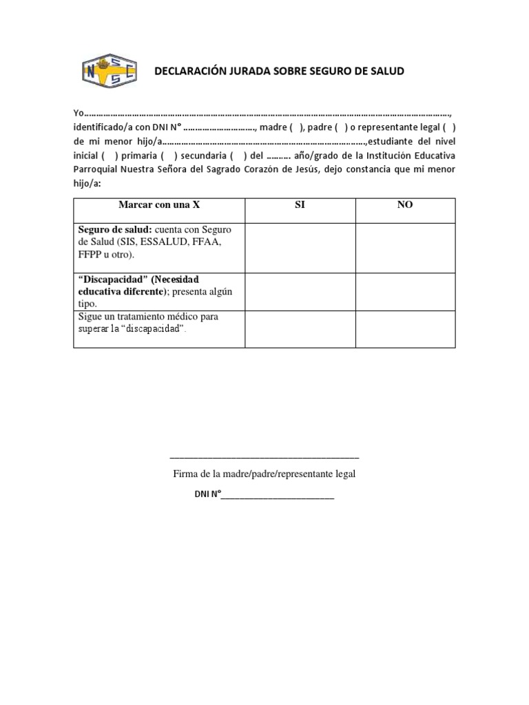 Declaración Jurada Sobre Seguro de Salud | PDF