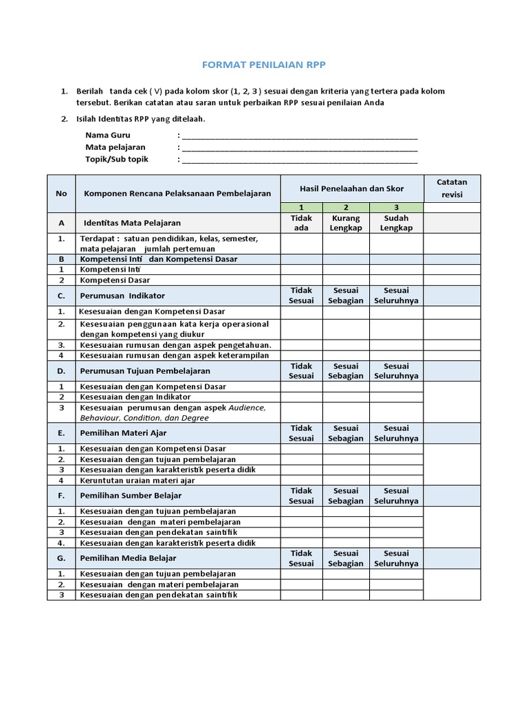 Penilaian RPP | PDF