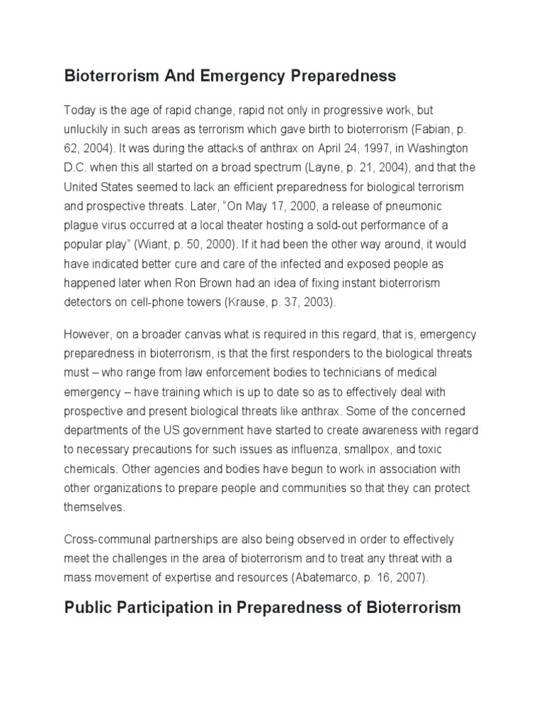 Bioterrorism and Emergency Preparedness PDF Bioterrorism Medical