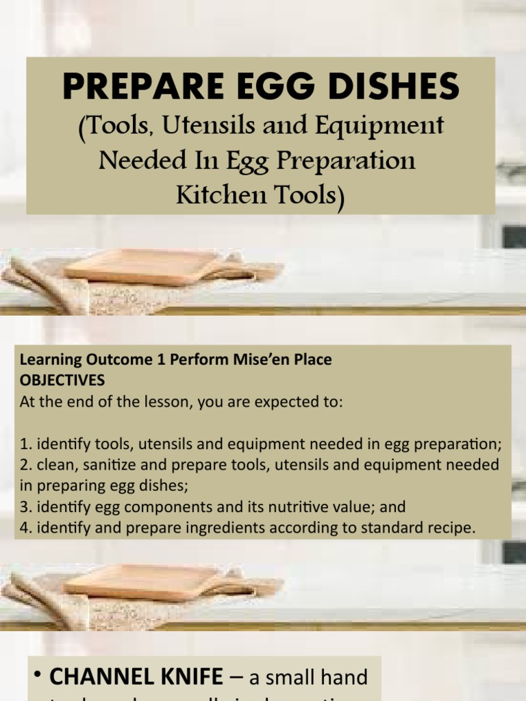 Prepare Egg Dishes (Tools, Utensils and Equipment Needed in Egg