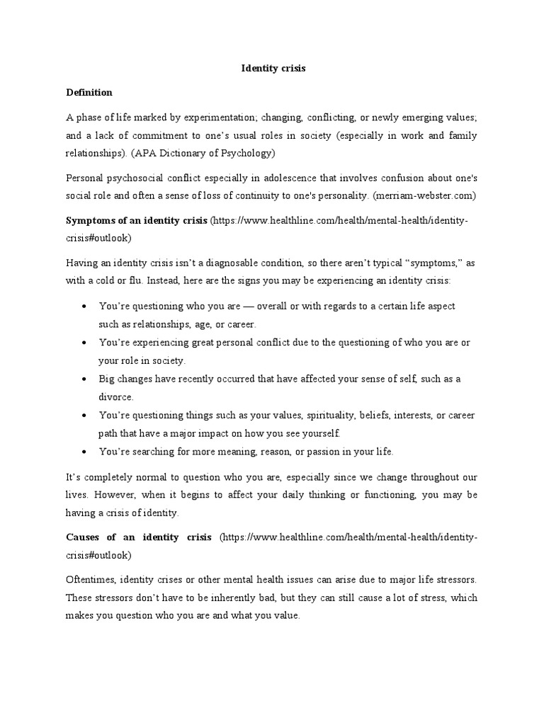 Identity Crisis PDF Identity (Social Science) Stress (Biology)