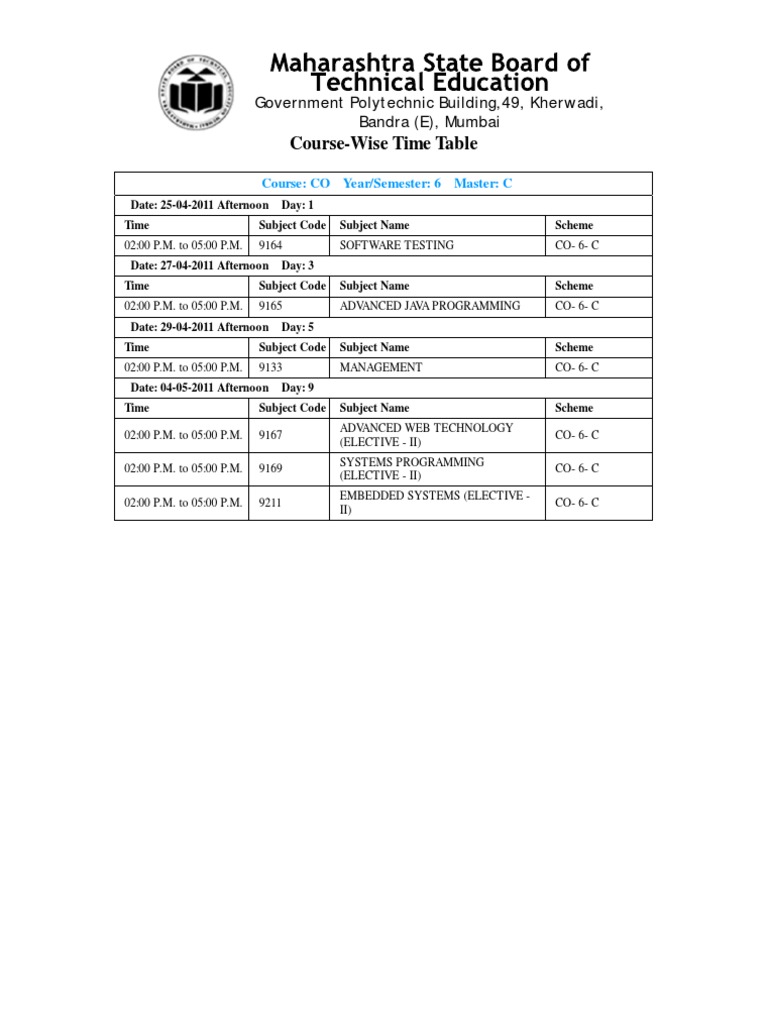 Time Table 2011 | PDF | Computer Engineering | Computing Platforms
