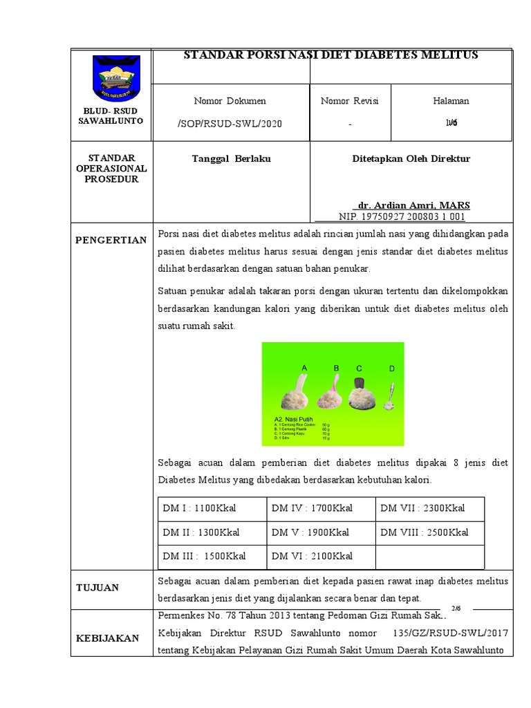Standar Porsi Nasi Diet Diabetes Melitus | PDF