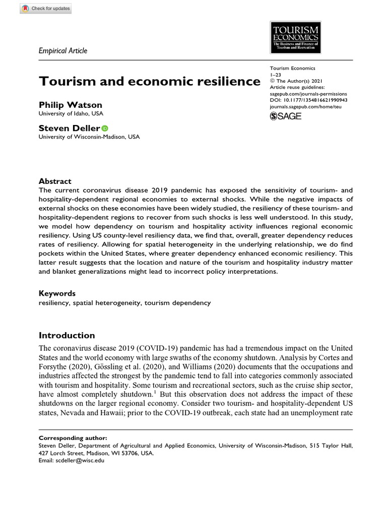 TOURISM RECOVERY Tourism and Economic Resilience | PDF | Spatial ...