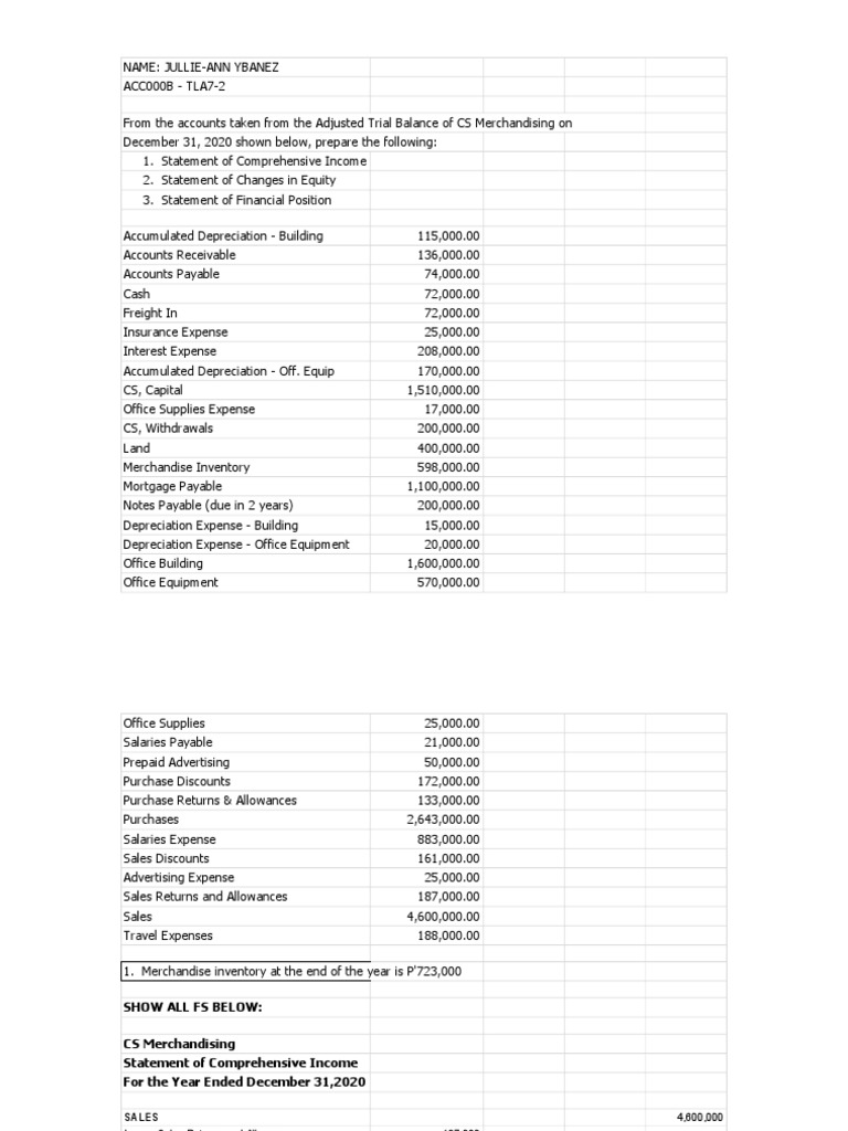 CS Merchandising Financial Statements 2020 | PDF | Expense | Balance Sheet