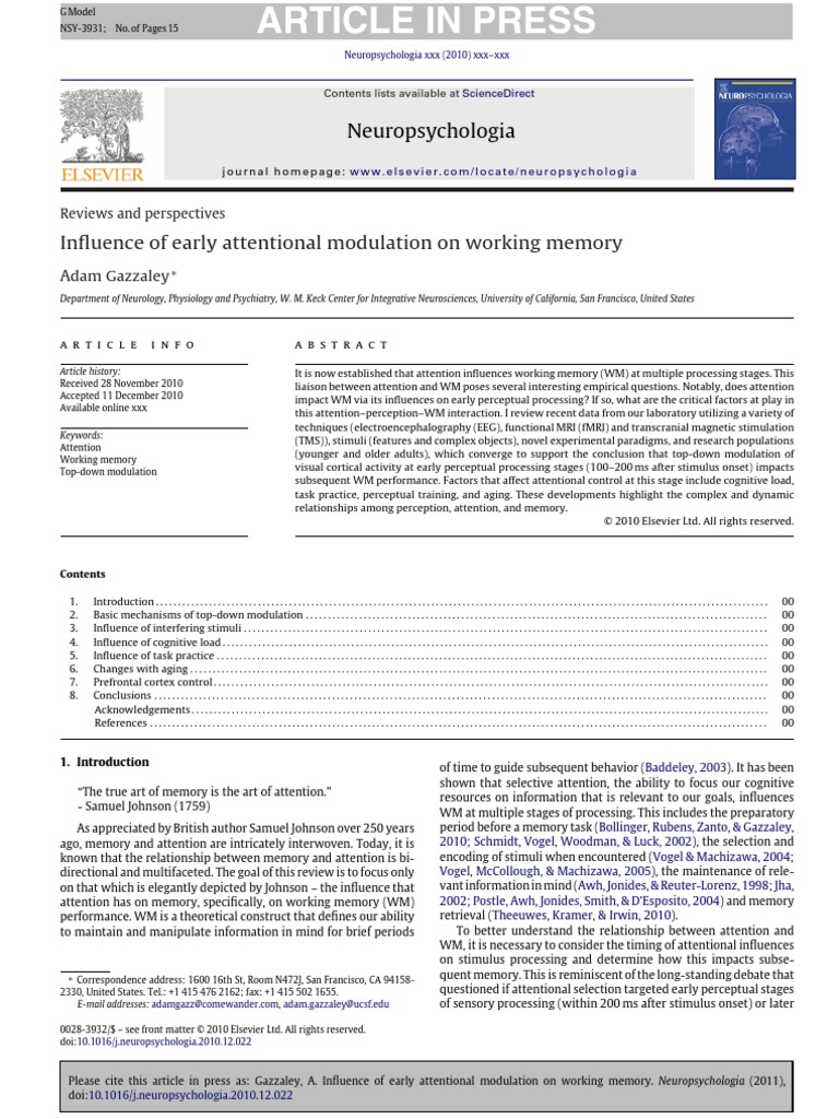 In Uence of Early Attentional Modulation On Working Memory ...